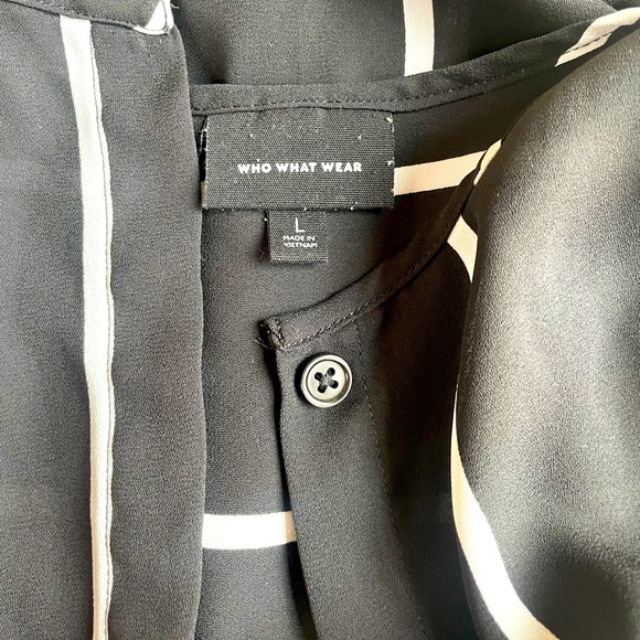 Black & White Stripe Button Down Long Sleeve Shirt Blouse - Picture 10 of 11